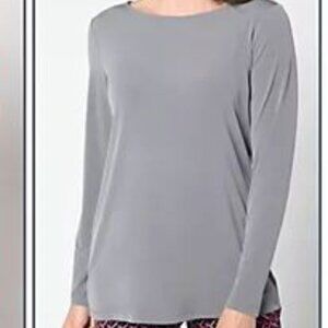 Susan Graver Gray Bateau-Neck Liquid Knit Top Tunic Long Sleeve 5X- NWOT